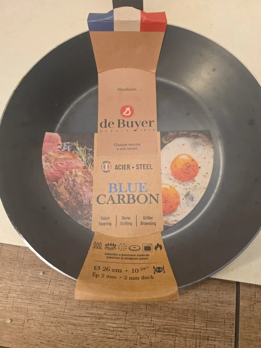 de Buyer - Blue Carbon Steel Fry Pan 2mm Thick - 10.25” Diameter, Made in France